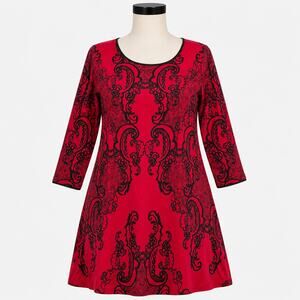 Soma Live Lounge Wear Red Black Scroll Print Sleep Dress Women's Medium Soft